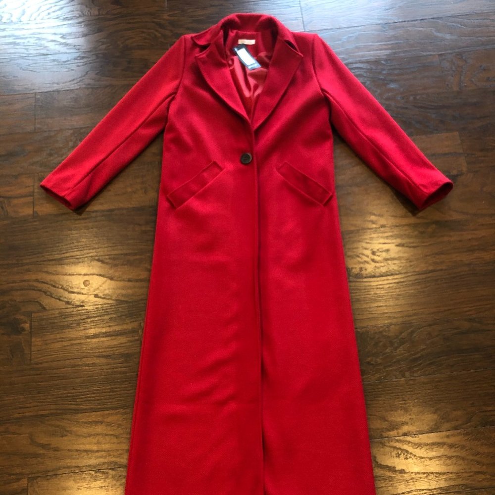 Full-Length Red Wool-Blend Trench Coat